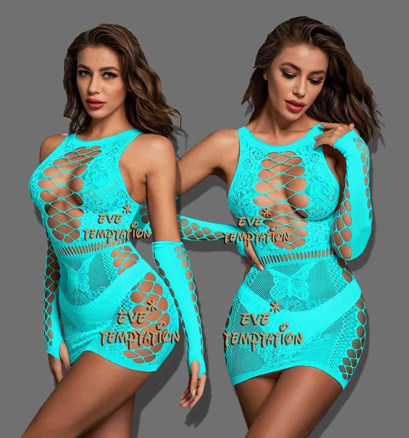 Sexy crochet Fishnet Bodystockings Lingerie Babydoll Dress Underwear Tassels Chemises Cosplay Teddies Bodysuits + Gloves Q168 W250724