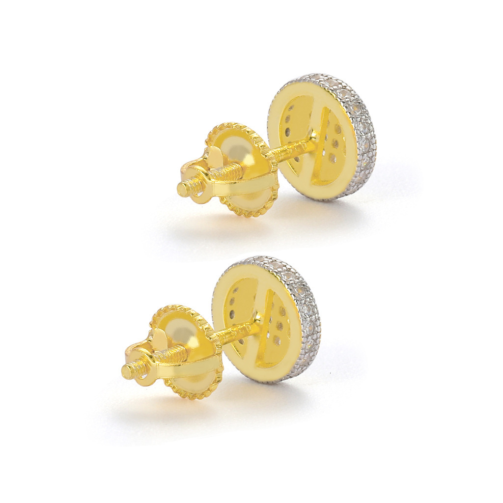 Luxury Jewelry S925 Sterling Silver Solid Two Tone Round 3D Iced Out Screw Back Bling Bling Earrings Pass the diamond tester