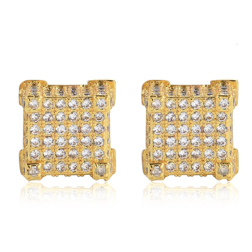 Luxury Jewelry Fashion Hip Hop Men's Square Screw Back Iced Out Bling Bling Unique Trendy Premium Earrings Pass the diamond tester