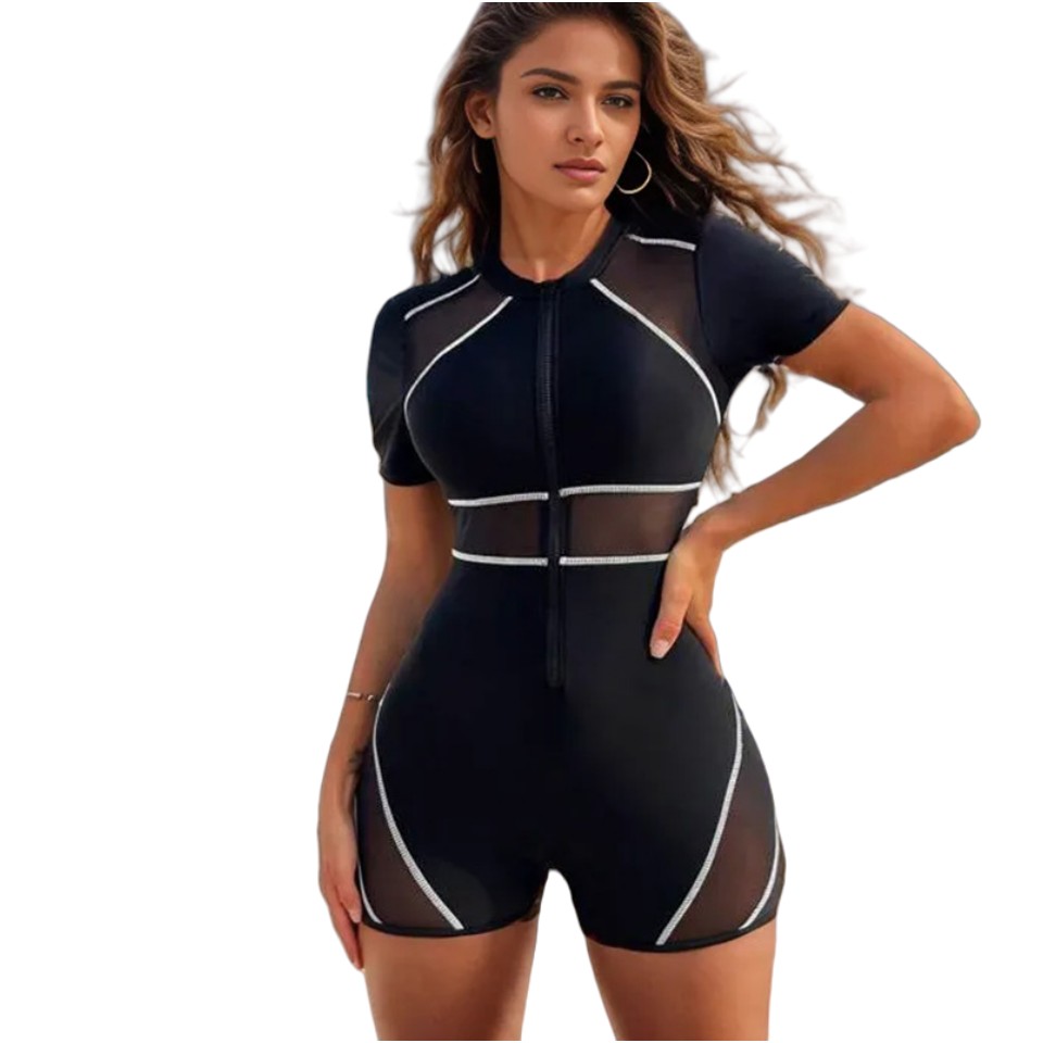 Women's Swimwear Sports one-piece swimsuit, tight fitting short sleeved one-piece surfing adult swimsuit