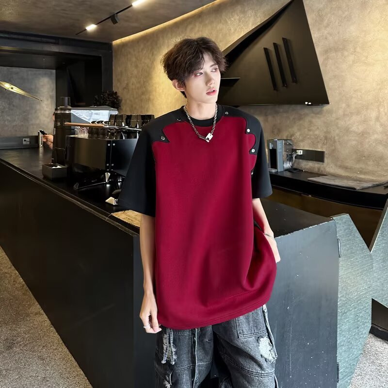 Men's Short Sleeve T-shirt 2025 Summer New Raglan Sleeve Designer T-shirt Niche Design Loose Padded Shoulder Half Sleeve T-shirt Men's Cloth
