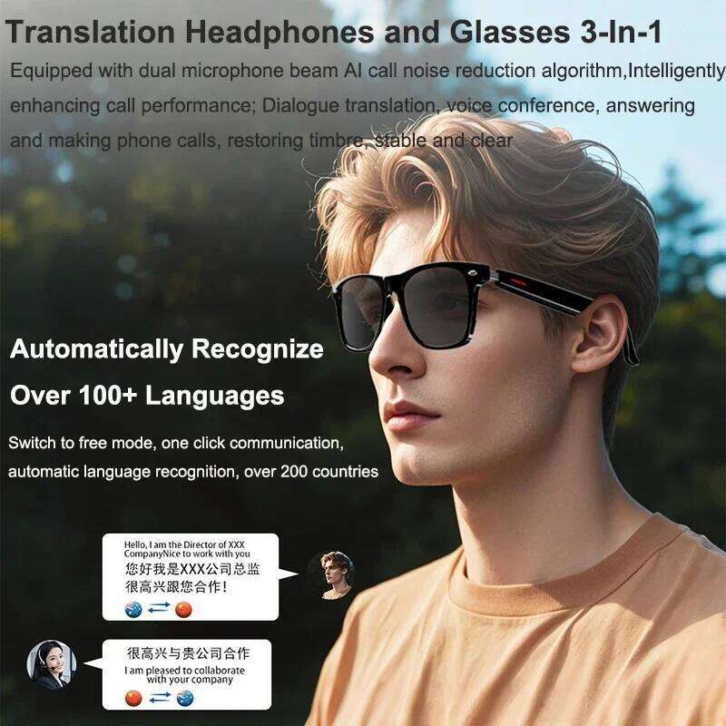 Smart AI Glasses 100+ Languages Real-time Translation Bluetooth Sunglasses Earphones Voice Assistant Call Music glasses with camera