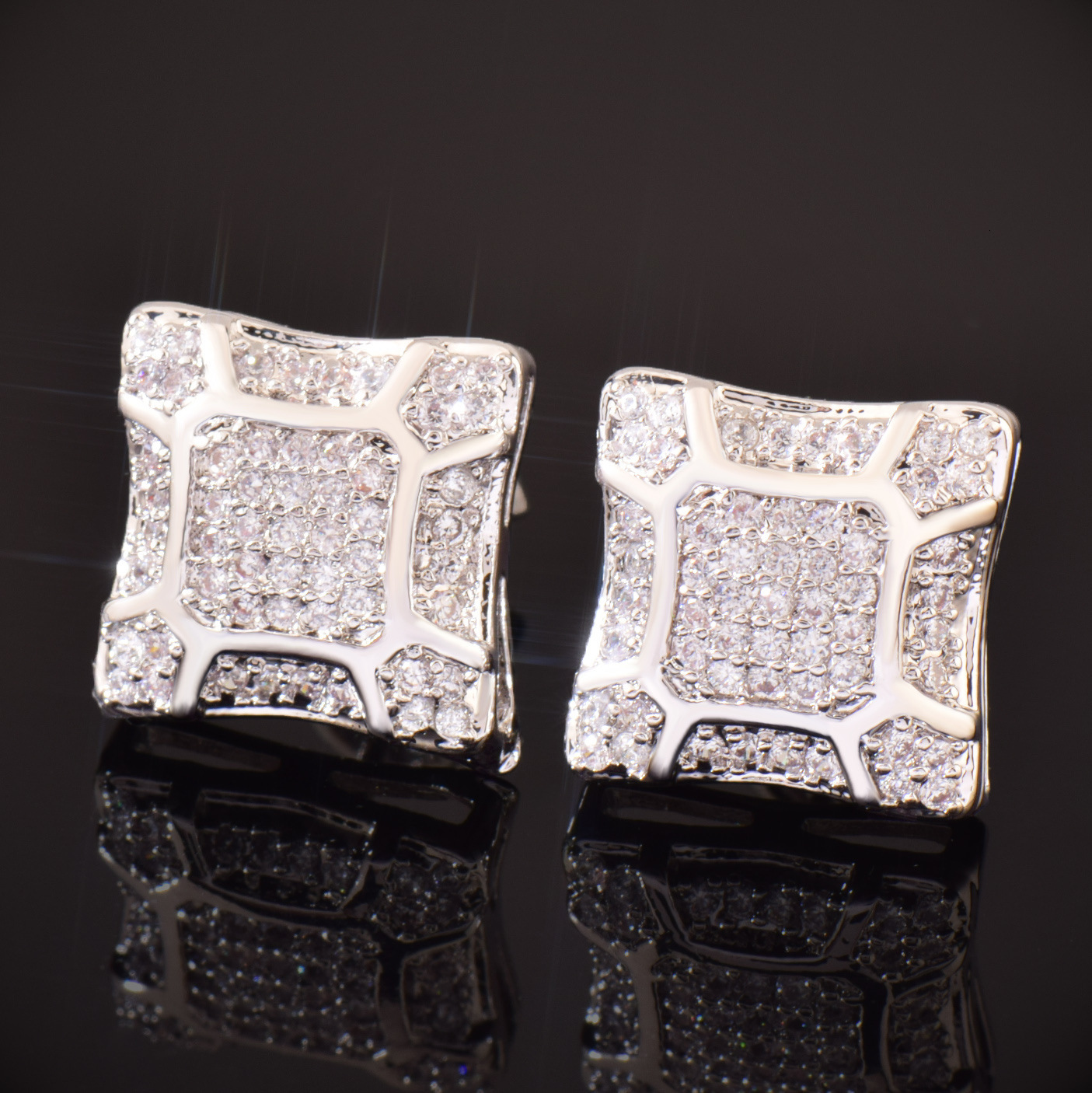 Luxury Jewelry Hip Hop New Arrival Square Moissanite 18K Gold Plated Earrings Minimalist free Ship Pass the diamond tester