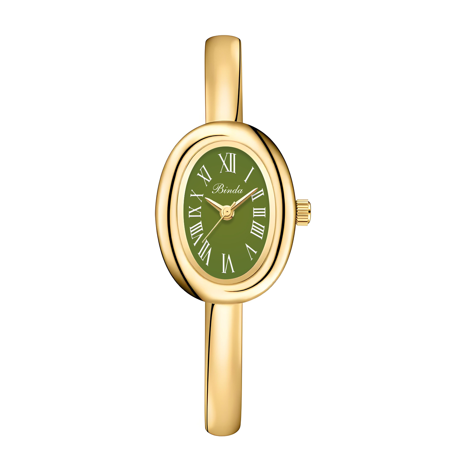 Minimalist Ladies Bangle Watch Oval Dial Roman Numerals Quartz Bracelet Timepiece