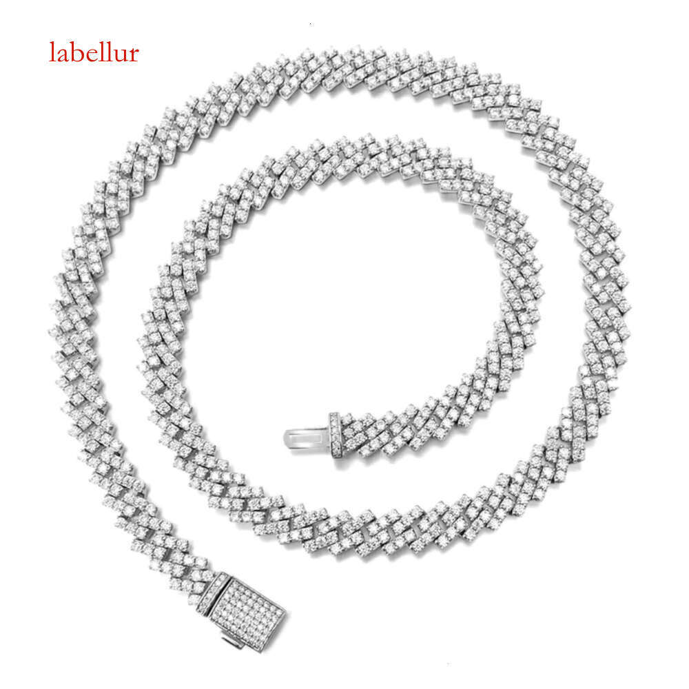 Fashion Jewelry Pure Sier Chain 10mm Iced Full 1 Row VvsMossinate Cuban Necklace