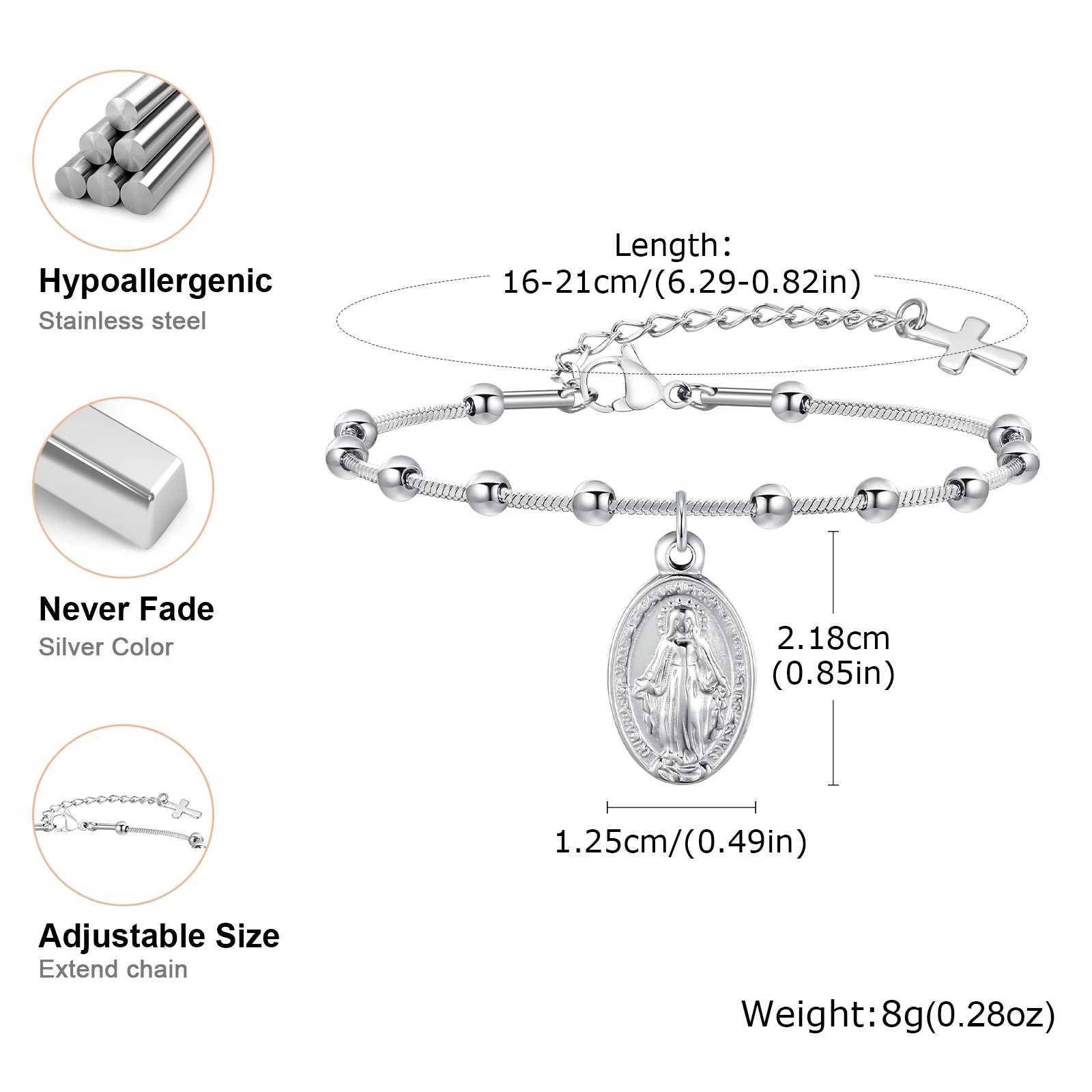 18k Gold Plated Virgin Mary Bracelet Gold Plated Rosary Bead Cross Bracelets For Women Stainless Steel Faith Jewelry W250630