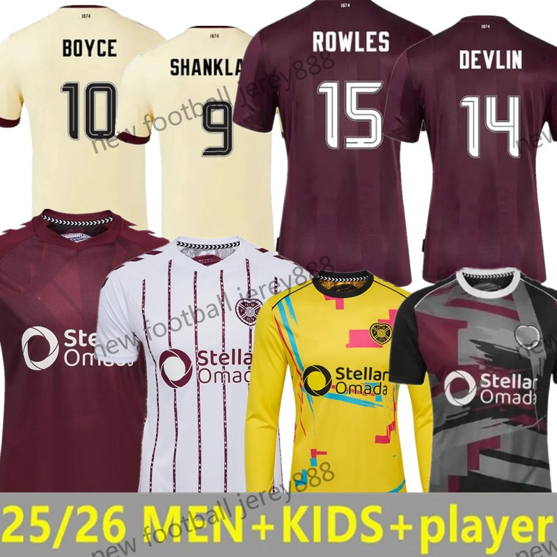 NEW S-4XL Hummel Hearts 25-26 Home Kit Soccer Jerseys Hearts Fans version BOYCE SHANKLAND DEVLIN 2025 2026 McKay Men kids kit socks full sets Football 88888