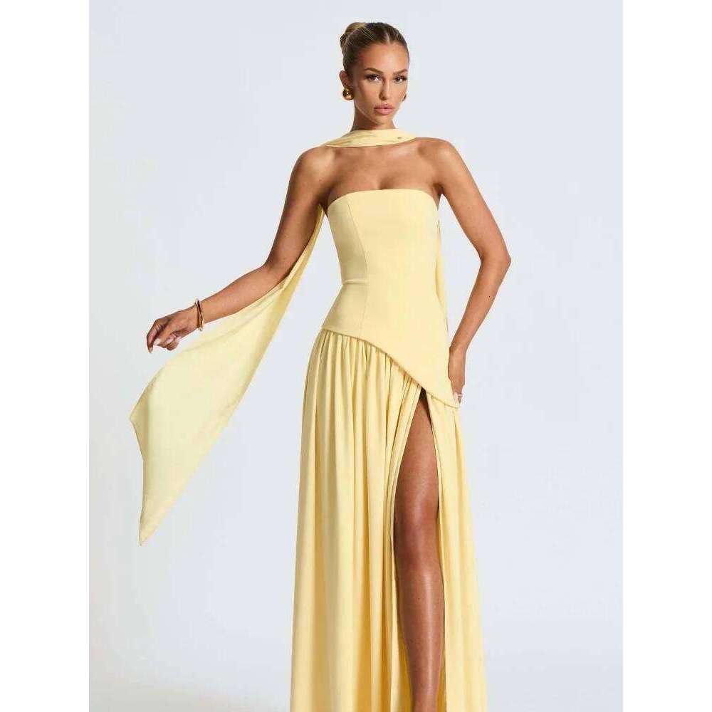 Women's Off-shoulder Strapless Dresses Lady's Elegant Pleated Lace Up Long Vestidos new Summer Holiday Birthday Party Robes