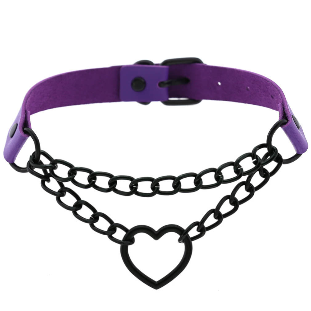 Stage Wear Harajuku PU Leather Heart Choker Black Chain Fashion Collarbone Necklace