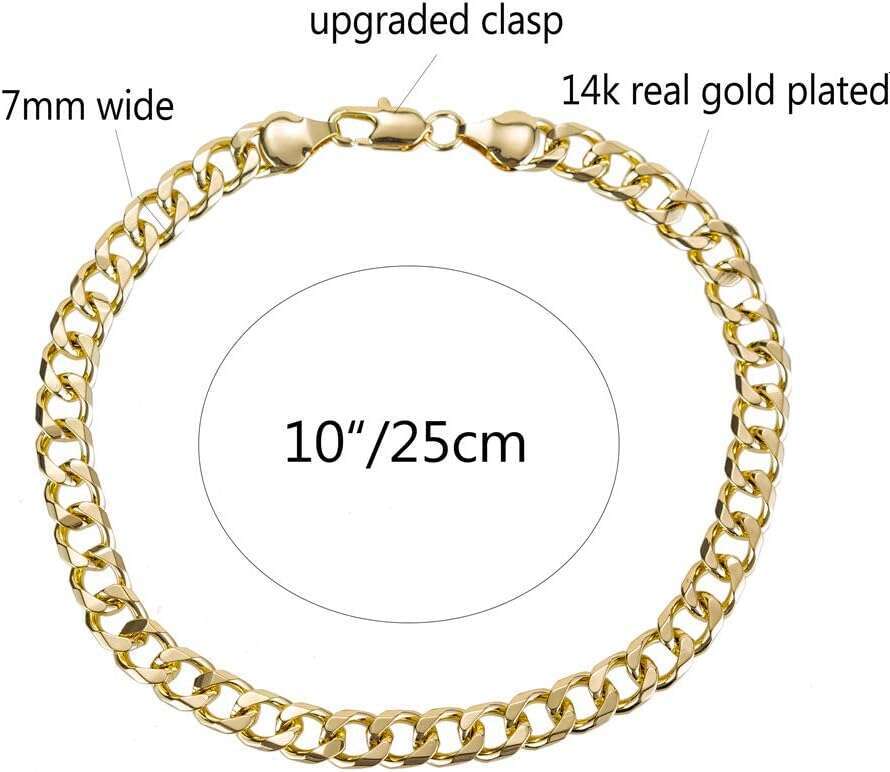 Link Anklet Bracelet Men, 7mm Wide 18K Gold/White Gold Plated Dia Cut Curb Chain Ankle Bracelets for Women Men 9 10 11 inches , GoldWhite