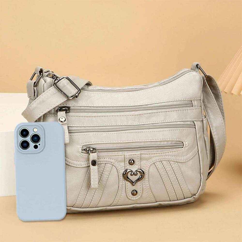 Retro Quilted Stripe Shoulder Bag Solid Color PU Purse Metal Heart Accent Spacious Organizer Zipper for Daily Use Essential