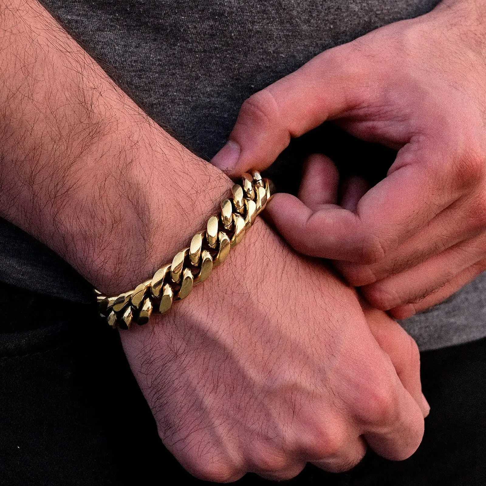 Men Stainless Steel Bracelet 6-14mm 18K Gold Plated Miami Cuban Link Charm Bracelet For Men Pulsera Acero Inoxidable W250630