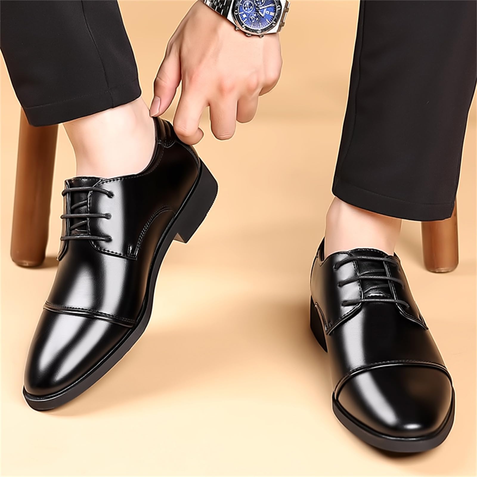 Men's Dress Shoes Classic Modern Formal Business Oxford Casual Comfortable Tuxedo Lace-Up Derbys Shoes for Men Father's Day Gift Black