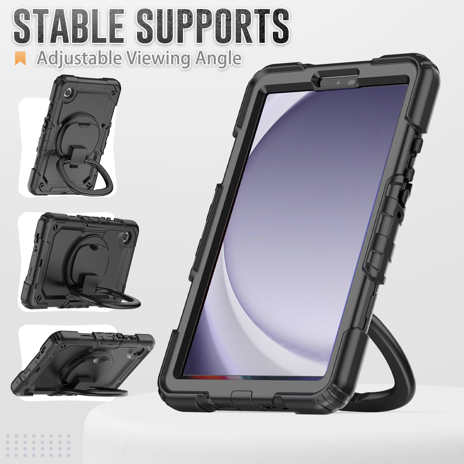 Case For Samsung Galaxy Tab A9 8.7 inch 2023 Pull Ring Handle 360 Rotating Stand Tablet Cover Rugged Silicone + PC Shockproof kids Safe Cases with Sho