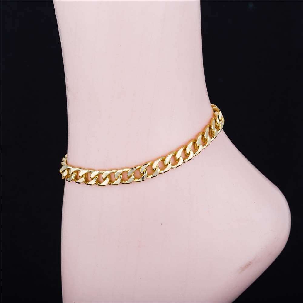 Link Anklet Bracelet Men, 7mm Wide 18K Gold/White Gold Plated Dia Cut Curb Chain Ankle Bracelets for Women Men 9 10 11 inches , GoldWhite