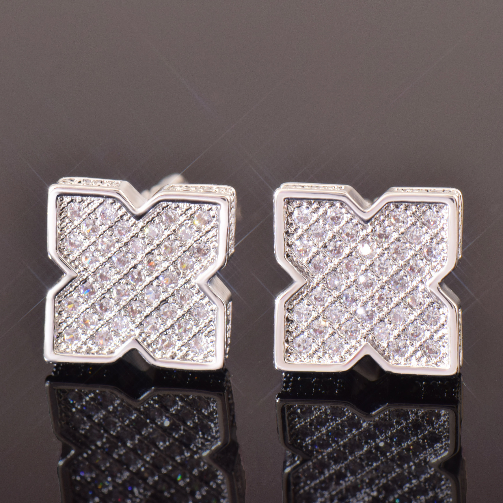 Luxury Jewelry Hip Hop VVS Moissanite Lucky Clover Square Stud Earrings Minimalist Iced Out Pass the diamond tester