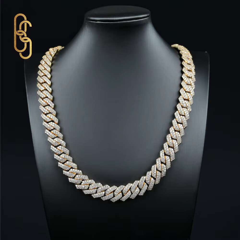 14mm Iced Out VVS Moissanite CZ Cuban Necklace Stock Bling 925 Silver Plated Moissanite CZ Hip Hop Men Jewelry Chain