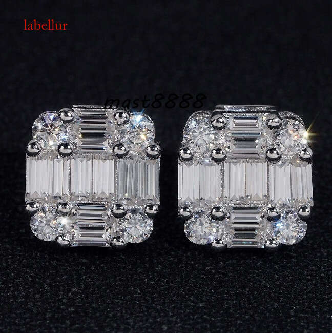 Ready to Ship Hip Hop Jewelry Pass Tester Sterling Sier VVS Moissanite Dia Classic Baguette Stud Earrings