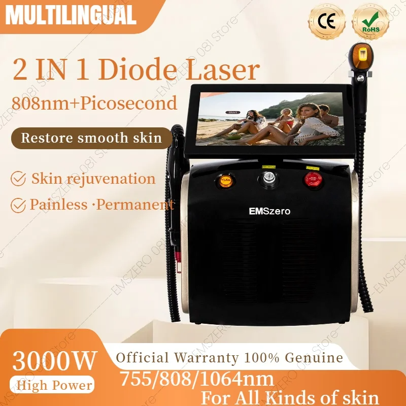 Professional Diode Laser Freezing Point Painless Hair Removal Picosecond Laser Tattoo Removal 2-In-1 Machine