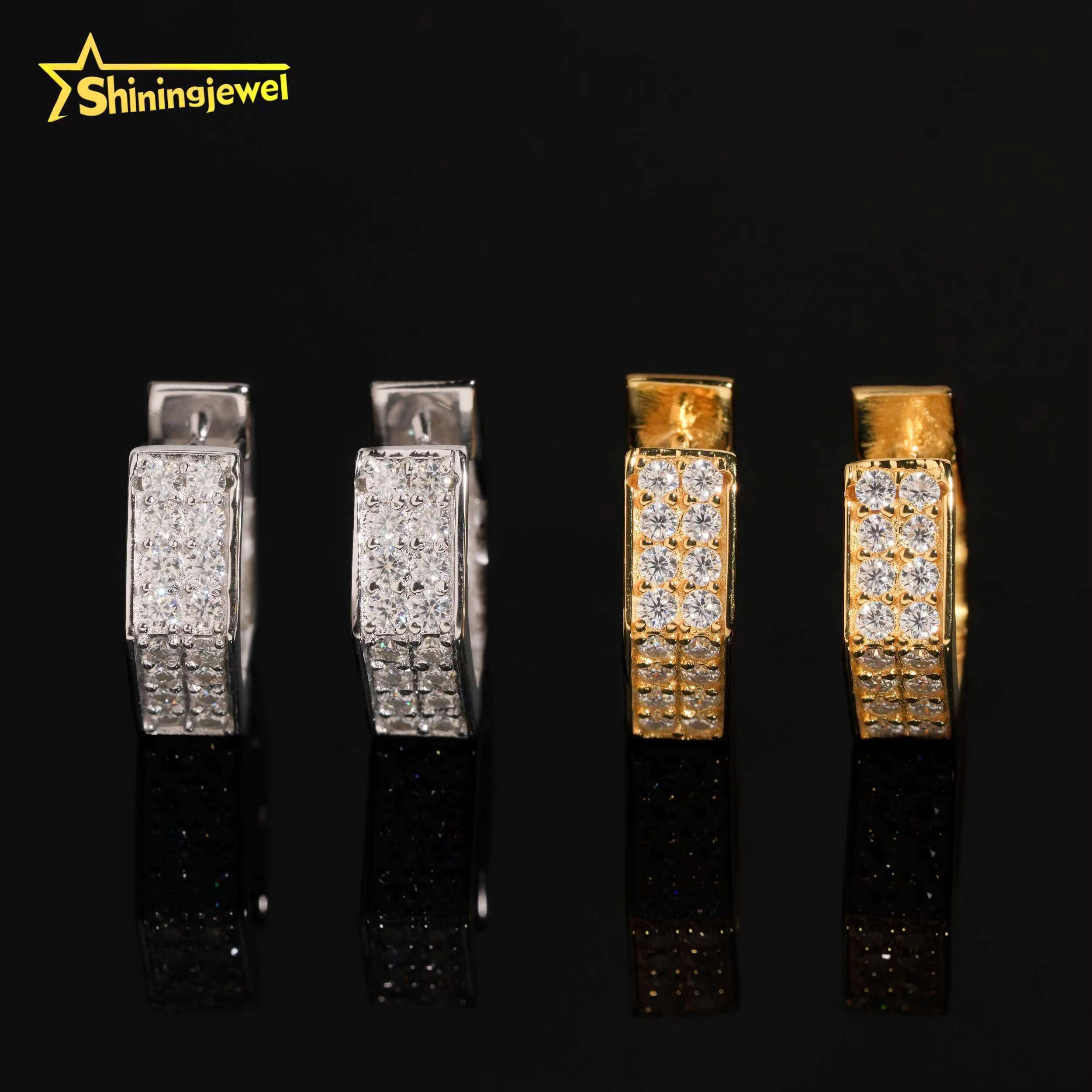 Unique Design Pentagram square Men Earring Stud Pave Moissanite in 925 Sterling Silver Men Jewelry