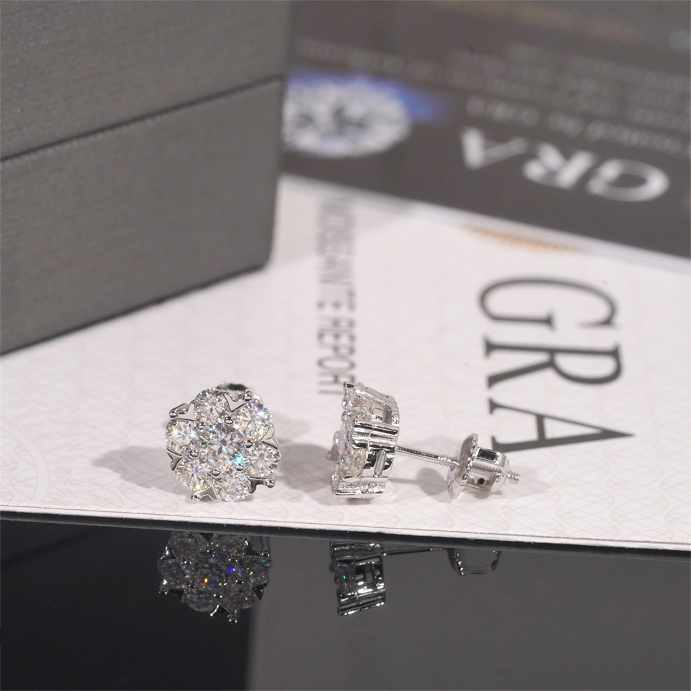 Bling Bling Fine Jewelry Moissanite Stone 925 Sterling Silver Moissanite Stud Big Flower Earrings