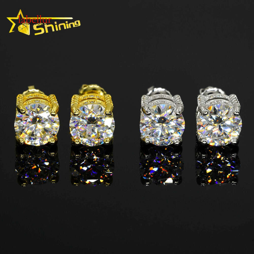 New Arrival Moissanite Gold Plated Sier Jewelry Full Round Side Stones Screw Back Stud Earrings