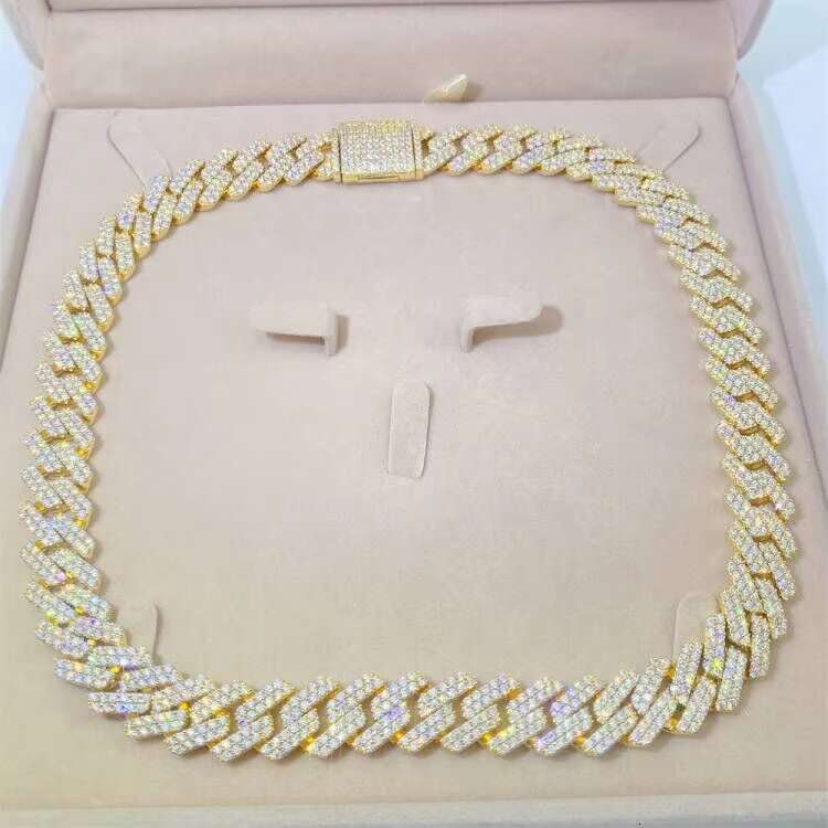 15mm Cuban Link Chain Moissanite Men Chain Necklace 925 Sterling Silver Moissanite Hip Hop Jewelry