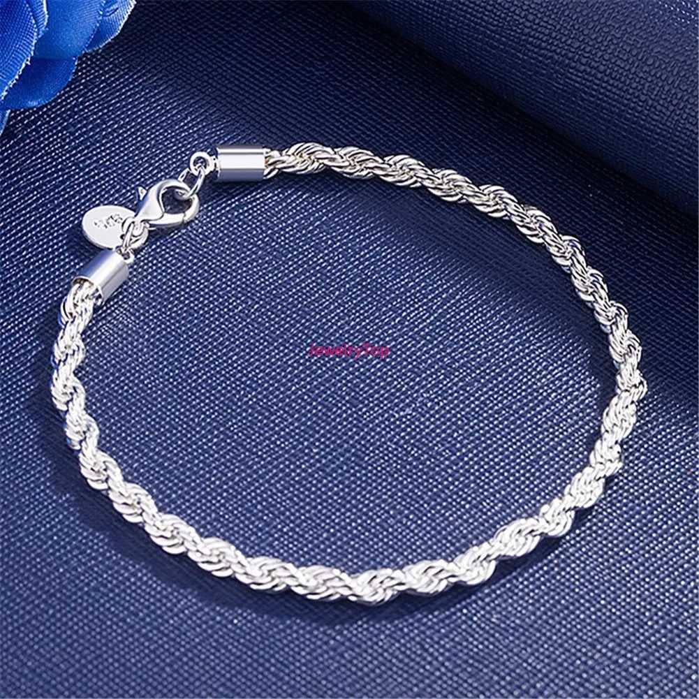 Hot sale Wholesale Fine 18k Gold 925 Sterling Silver 4MM Chain Bracelets for Men Charm Women La Boy Wedding Party 20cm 8in. W250630