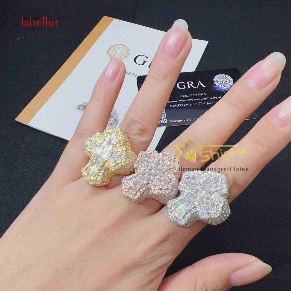 Fashion Hip Hop Fine Jewelry New Design Sier Vvs Moissanite Iced Out Dia Cross Ring