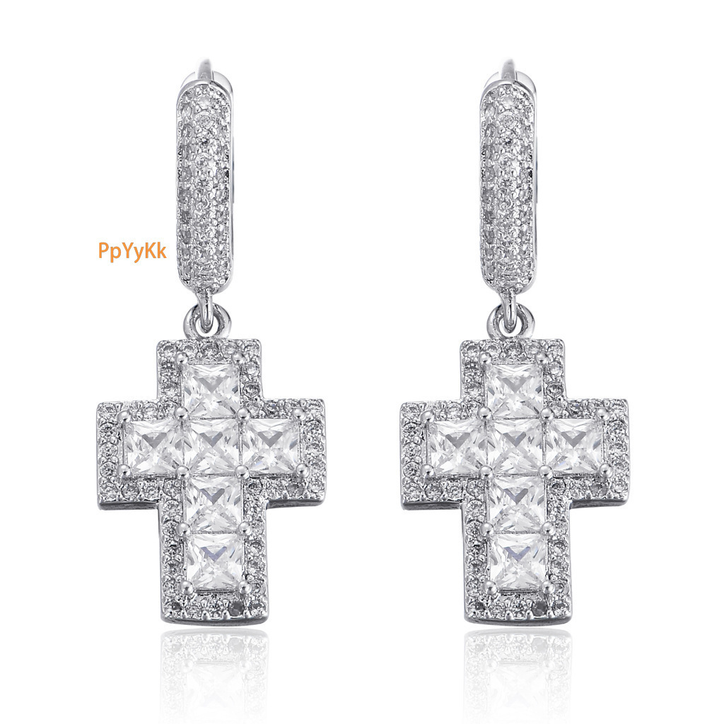 Luxury Jewelry Hip Hop Moissanite Cross Dangle Hoop Earrings Iced Out Bling Bling Premium Unisex Unique Trendy Earrings Pass the diamond tester