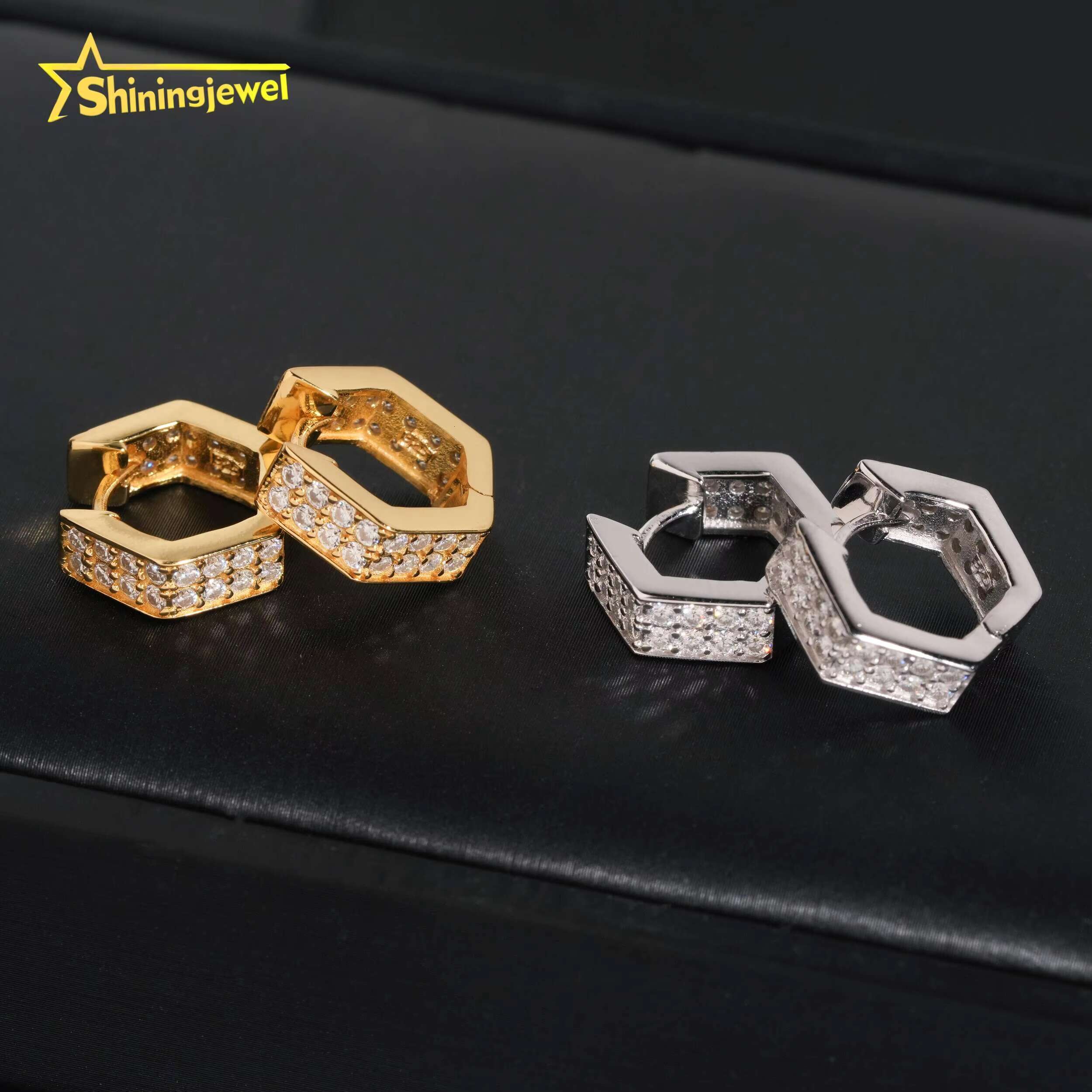 Unique Design Pentagram square Men Earring Stud Pave Moissanite in 925 Sterling Silver Men Jewelry