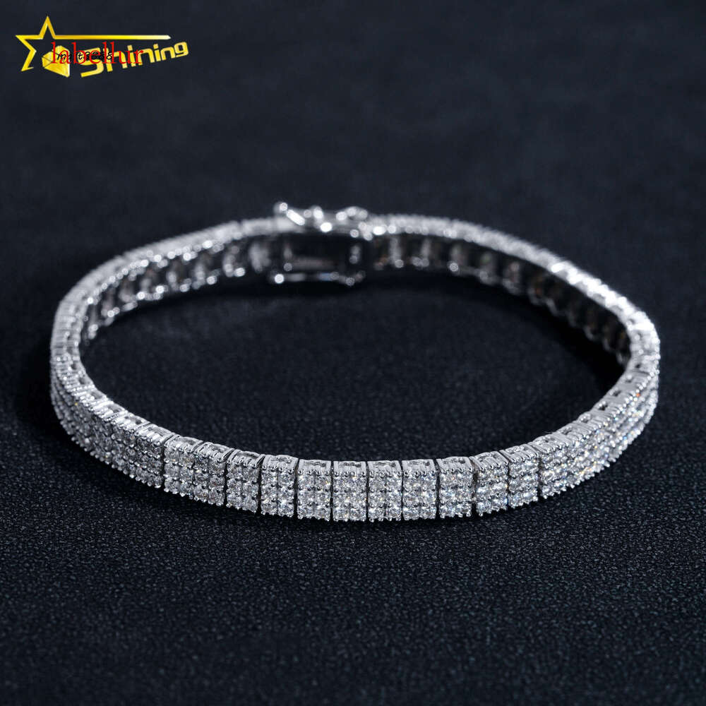 GRA Certificate Fashion 3 Rows Dia Sier Bracelet Moissanite Tennis Chain