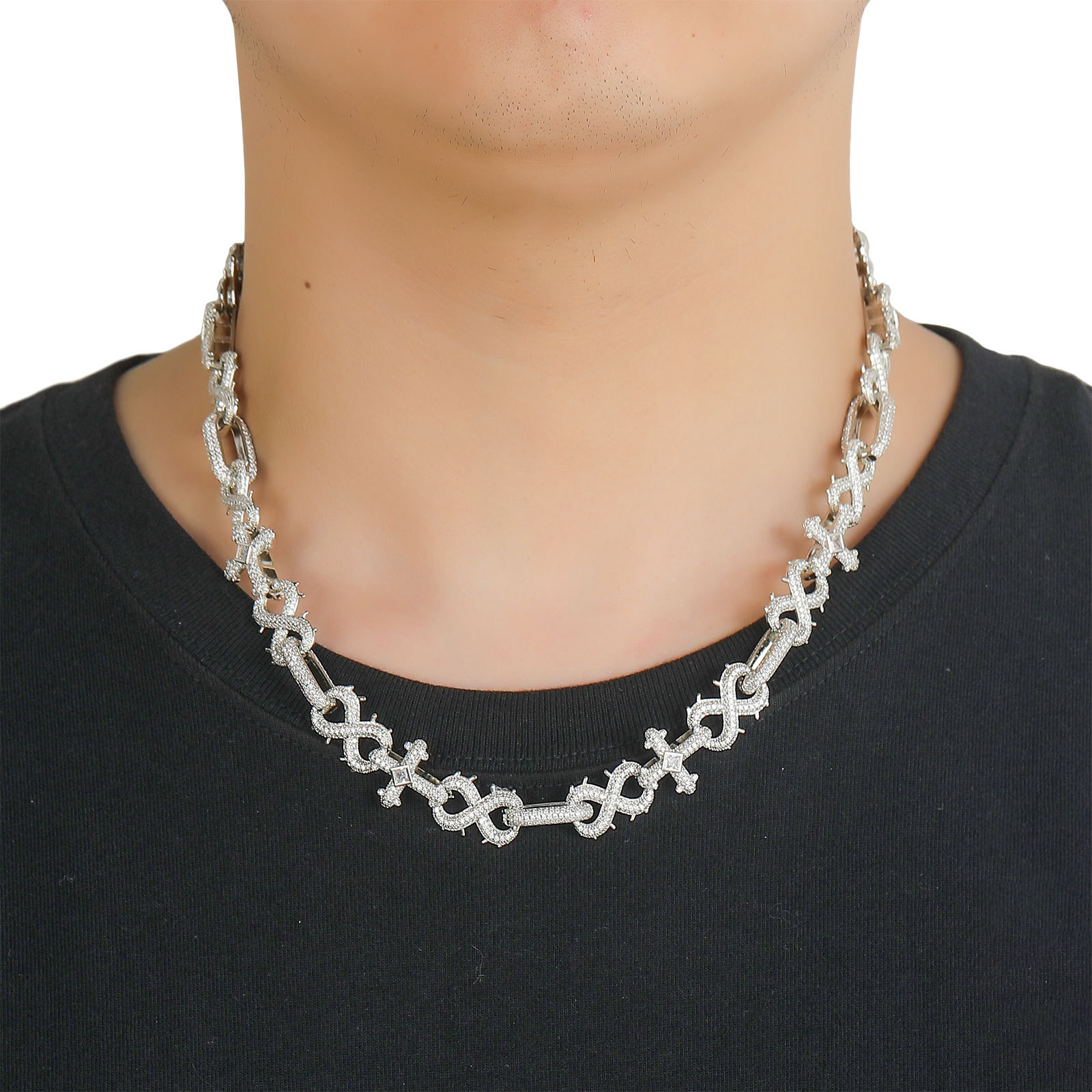 Luxury Jewelry Hip Hop 8 Shape Thorn Cross Cuban Chain Men's Moissanite Trendy Hip Hop Accessory Bling Bling Necklace Pass the diamond tester