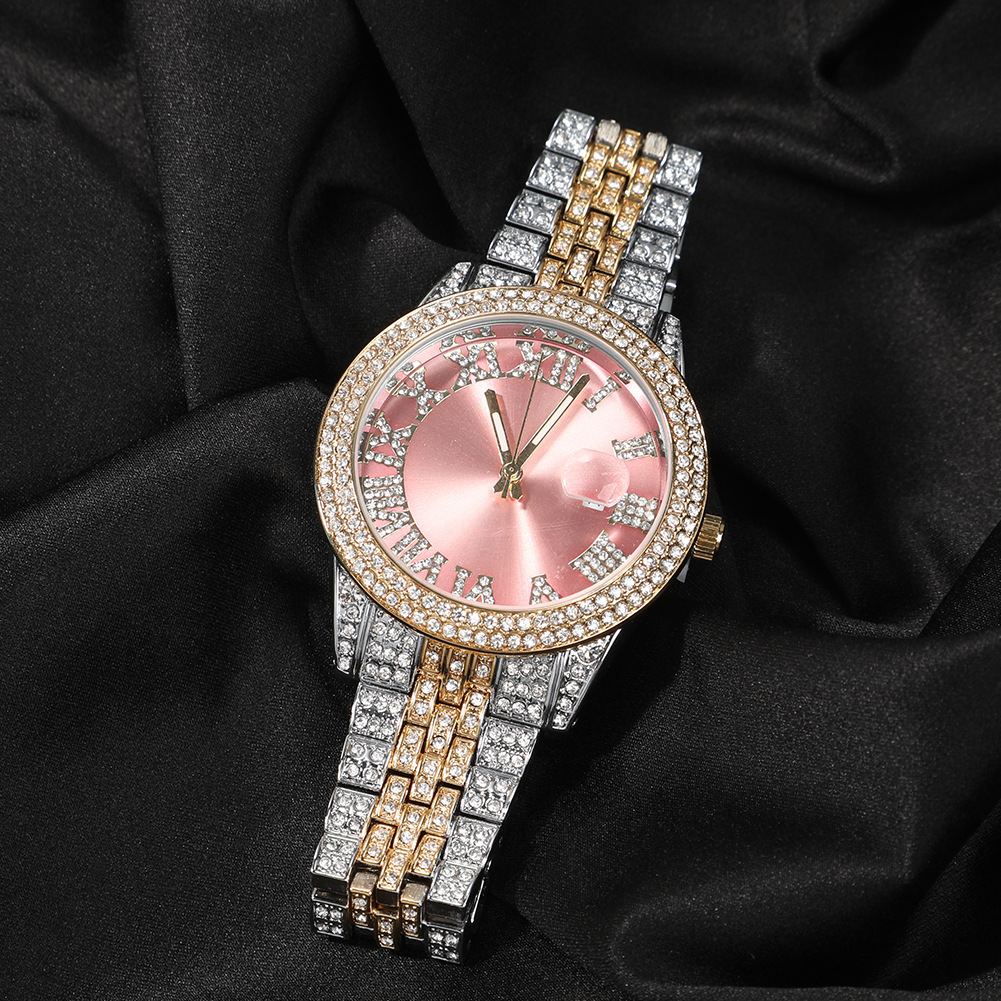 Luxury Jewelry VVS Moissanite High Quality New Fashion Couple Watch Hip Hop Bling Bling Pink Round Big Dial Waterproof Men's Mechanical Watch Pas