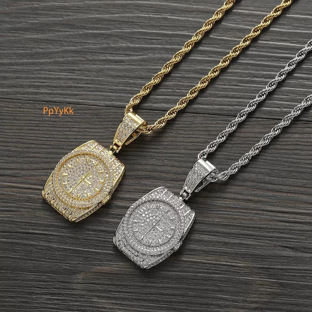 Luxury jewelry Moissanite Iced Out Bling Watch Dial Pendant Men's Trendy Swag Necklace Designer jewelry necklace Pass the diamond tester