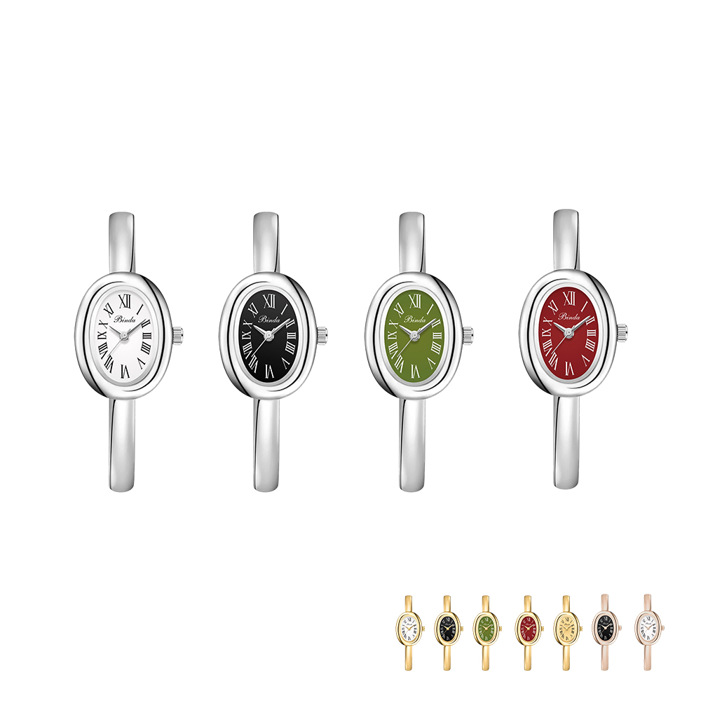 Minimalist Ladies Bangle Watch Oval Dial Roman Numerals Quartz Bracelet Timepiece