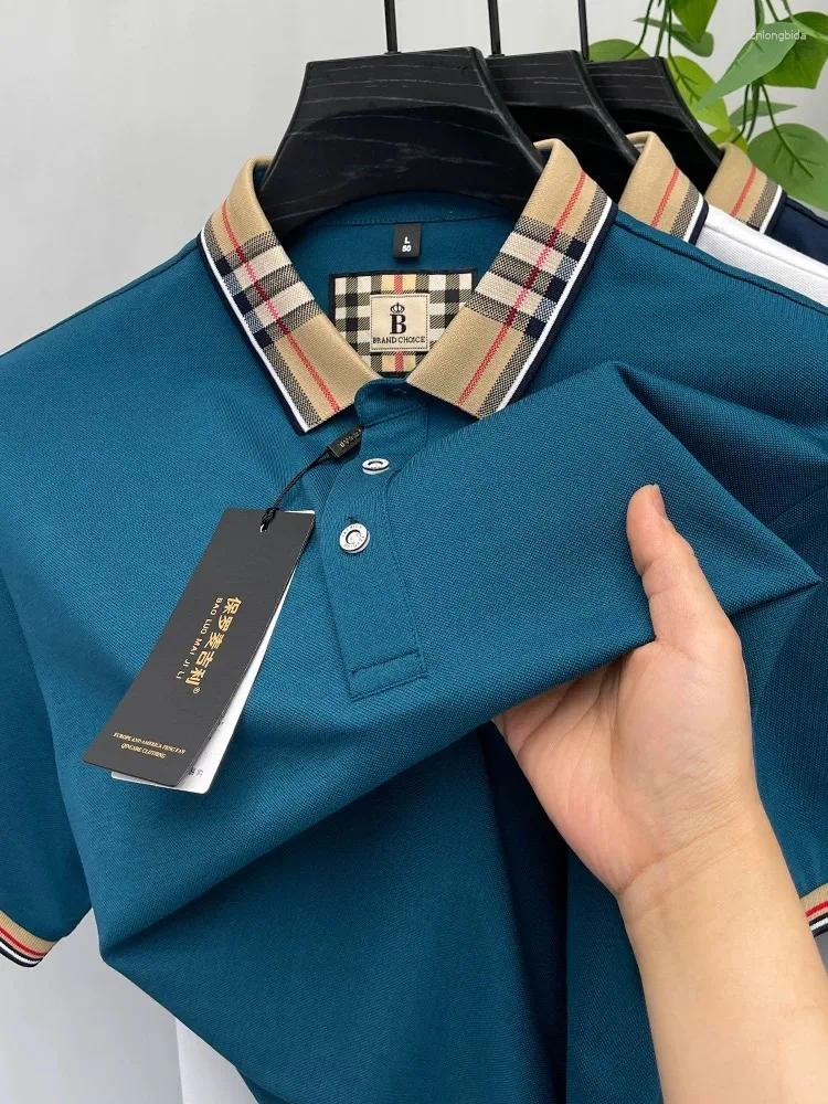 Men's Polos Luxury Brand Short Sleeve Polo Shirt Men Fashionable Simple Solid Color Summer Mercerized Cotton Breathable Casual Lapel T
