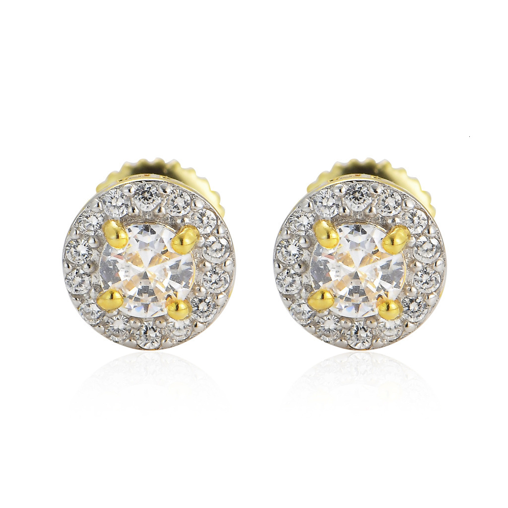 Luxury Jewelry New Hip Hop Sterling Silver Round Micro Paved Zircon Iced Out Bling Bling Premium Men's Earrings Pass the diamond tester