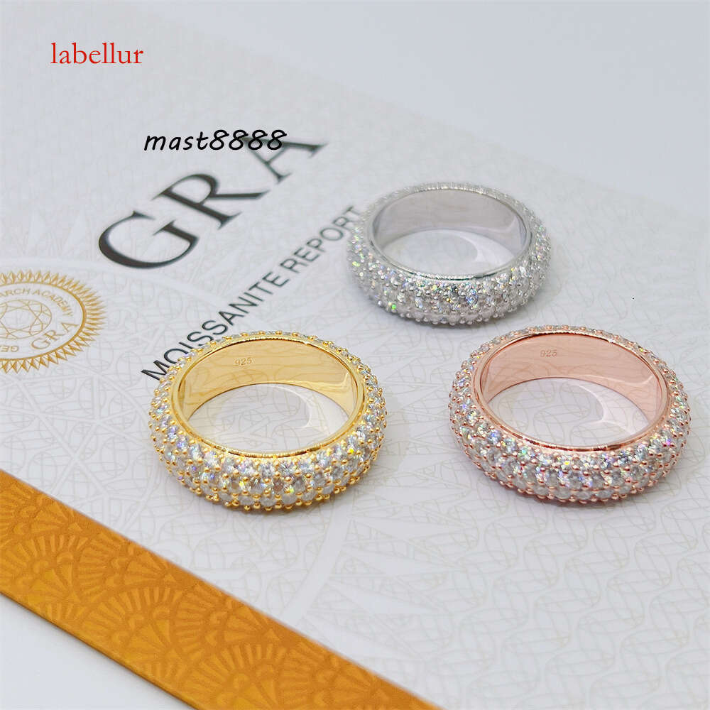Sterling Sier 14K Gold Plated 4 Rows Moissanite Engagement Ring Dia Wedding Band for Men Women
