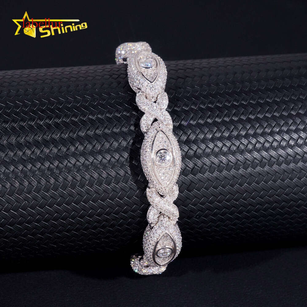 Hot Selling Sterling Sier Hip Hop Iced Out Infinity Eye Moissante Cuban Link Bracelet