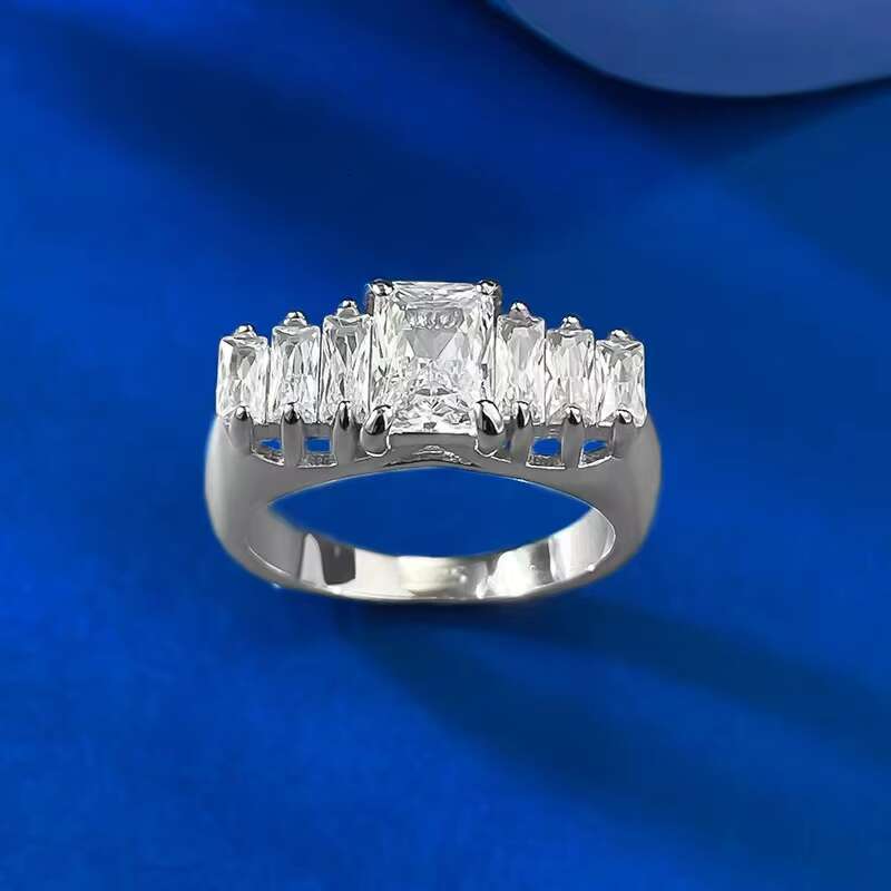 High Quality 1ct Radiant Cut D Color Moissanite Womens Ring 925 Sterling Silver 18K Plated 5*7mm Fine Jewelry