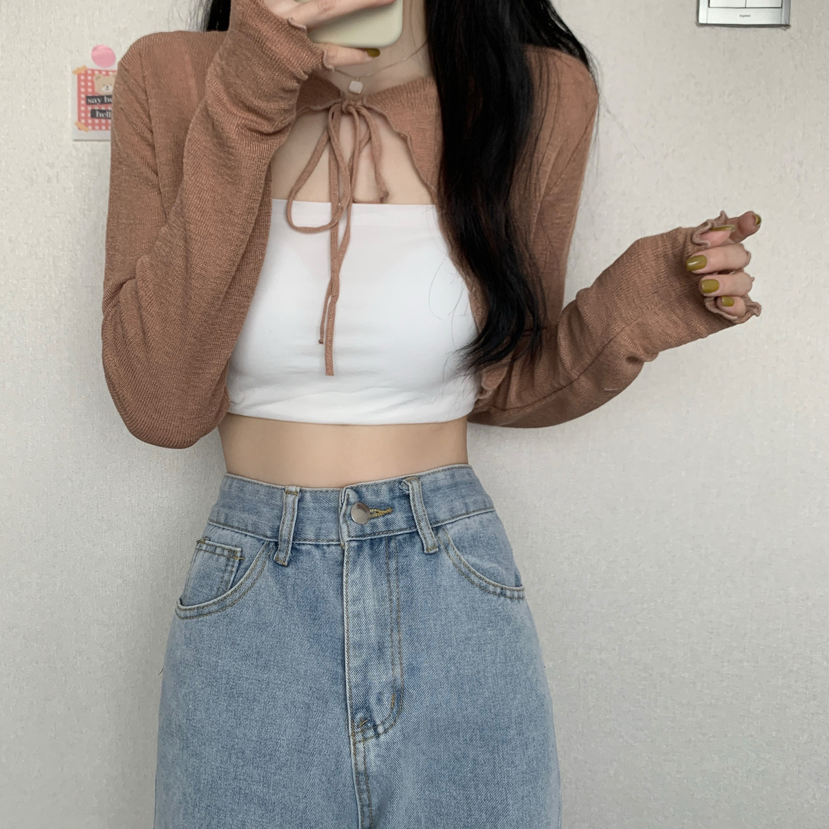 K1177 Waistcoat outerwear blouse ice silk sunscreen air conditioning cardigan women's summer new short style with small sling shawl coat