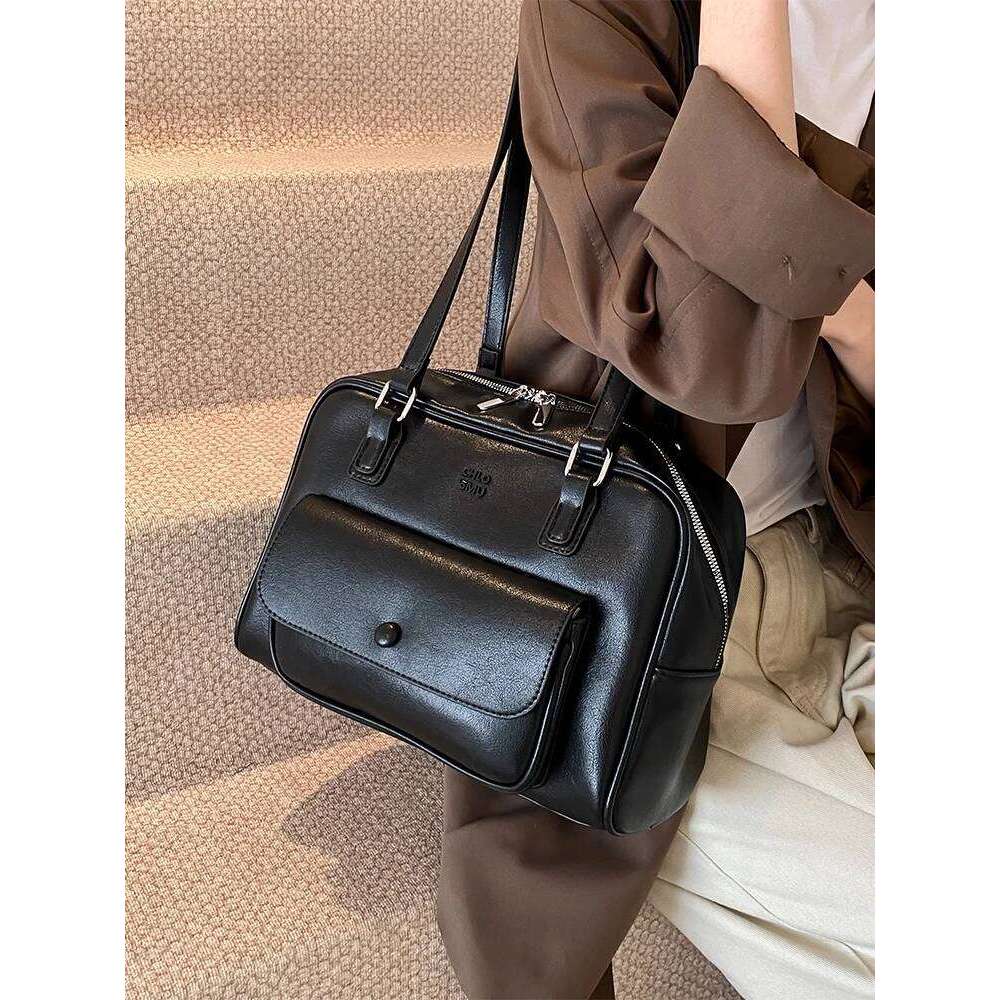 Ele Large Capaci Oulder For Women Retro Beau Pillar Commuter Bag Faionable Trendy Soft PU Leather Handbag