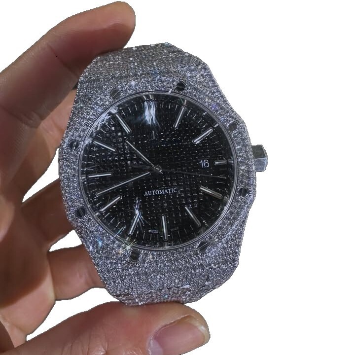 VVS Clarity Moissanite Watch Stainless Steel Iced Out Band High Quality Mechanical Timepiece Pass the diamond tester