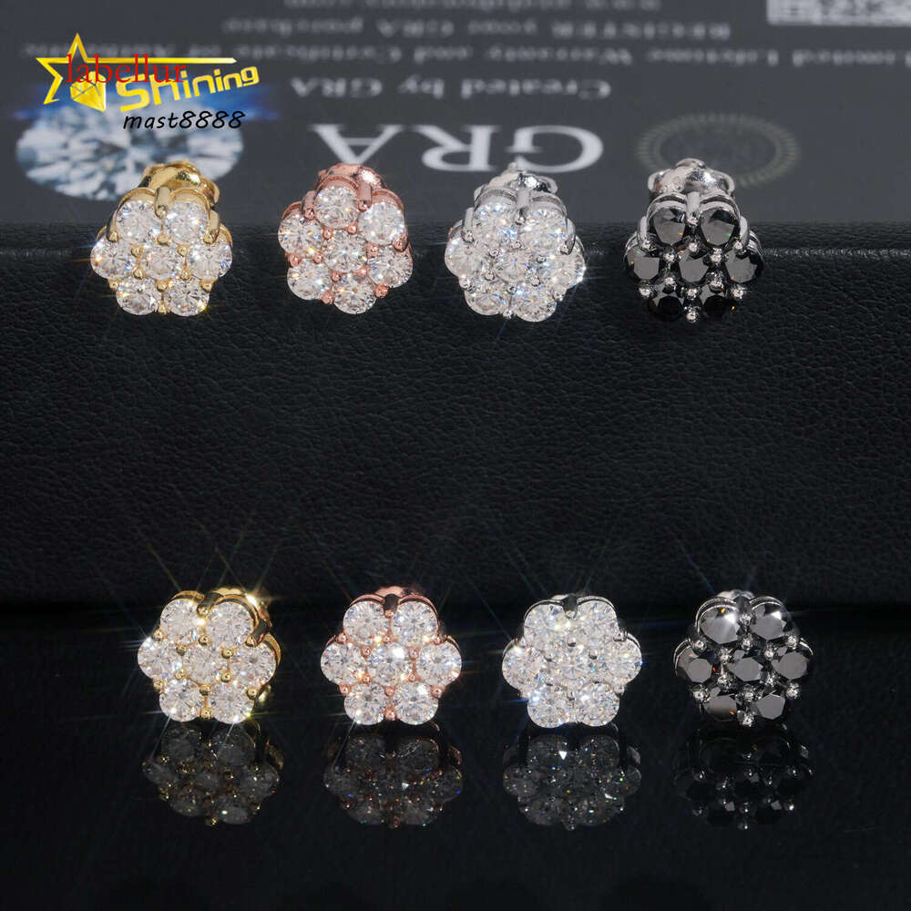Hip Hop Popular Cluster Stud Moissanite GRA Certificated Screw Back Flower Women Sier Earrings