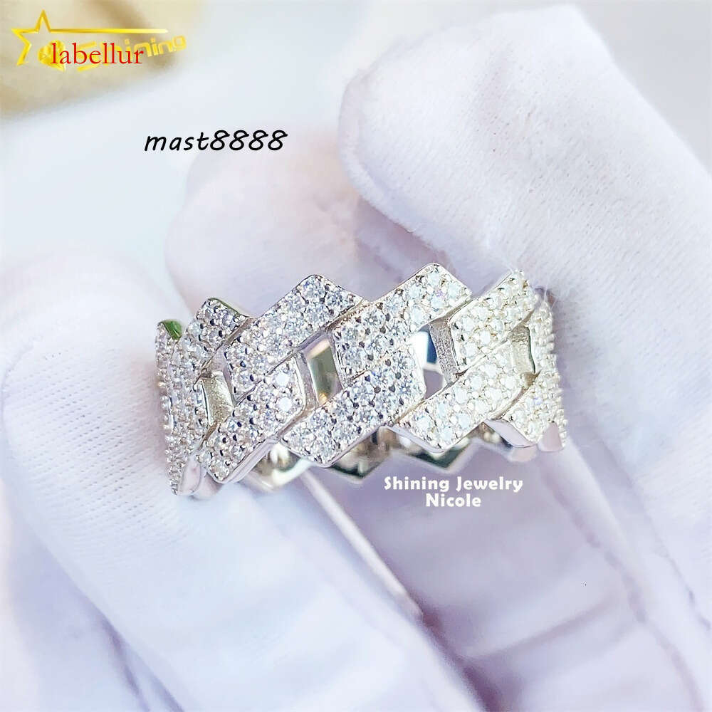 Moissanite Jewelry Top Quality 2 Rows Hip Hop Wedding Cuban Dia Mens Sterling Sier Ring