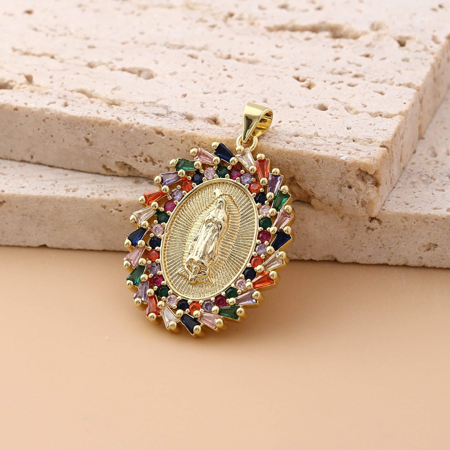 Free shipping designer jewelry Religious Jewelry Copper Gold-Plated Micro-Inlaid Zircon Colorful Virgin Mary Pendant Necklace Hanging Pendant