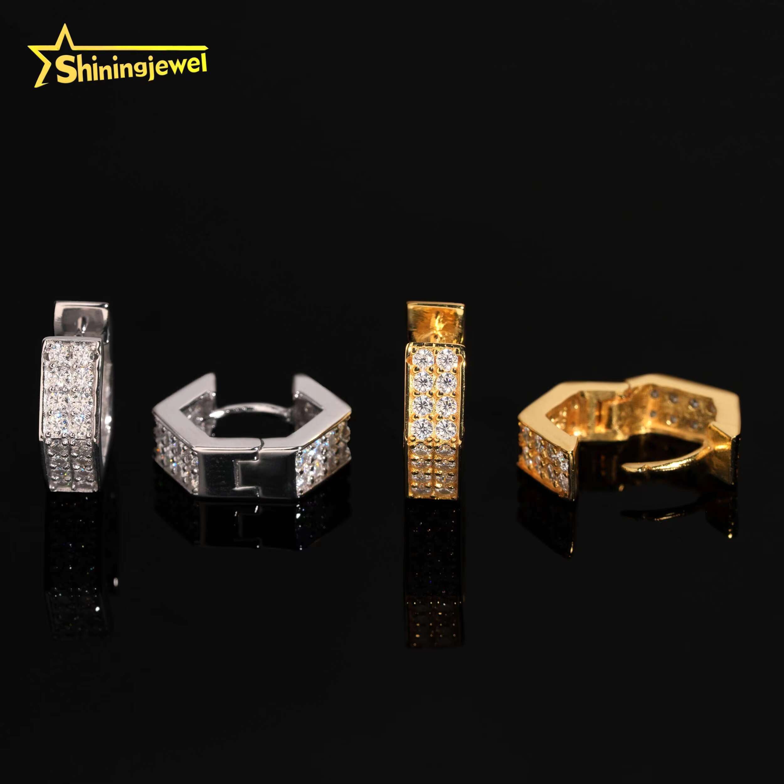 Unique Design Pentagram square Men Earring Stud Pave Moissanite in 925 Sterling Silver Men Jewelry