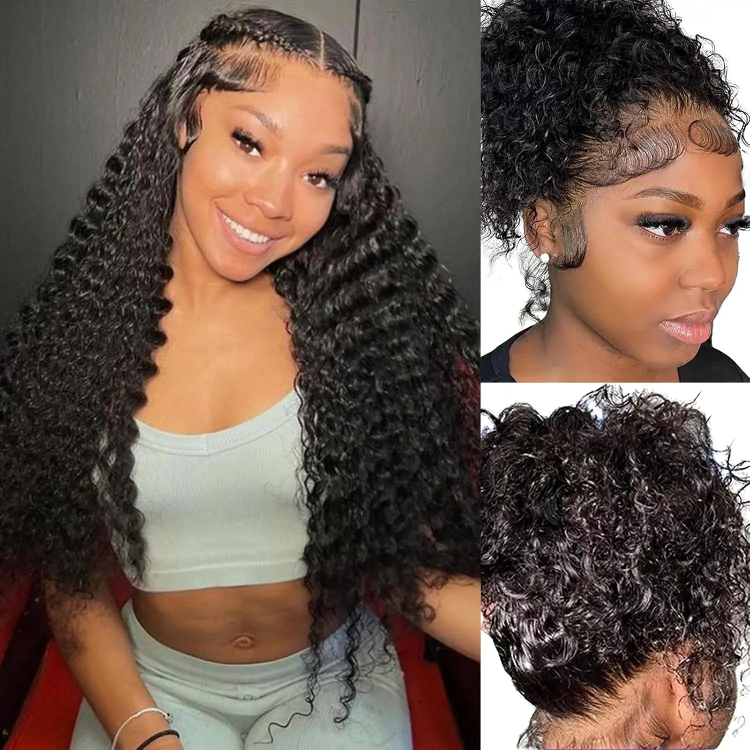 250 Density 13x4 Hd Lace Frontal Wigs Brazilian 32 36 Inch Deep Wave 360 Curly Human Hair Wigs For Black Women Preplucked Synthetic Wig