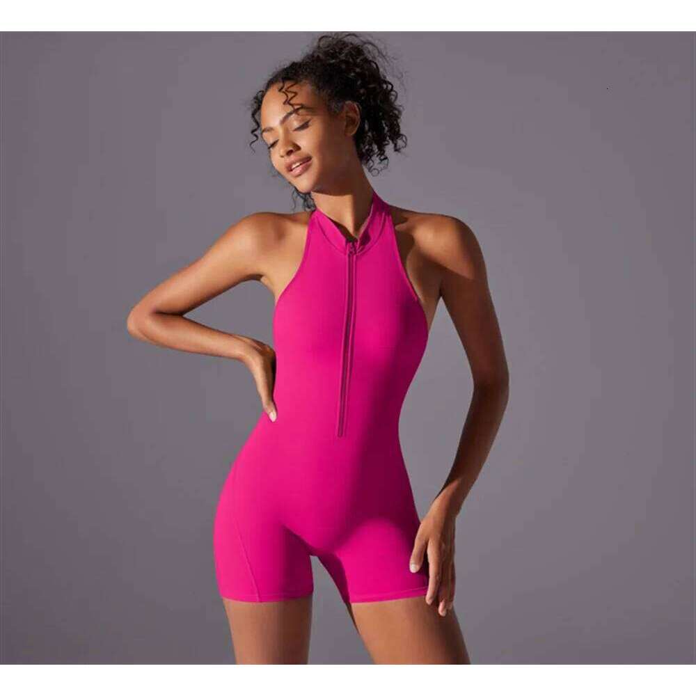 High intensity exercise back yoga set, quick drying wrinkle removal, hip lifting, tight fitting jumpsuit, zipper beauty, nude fe